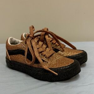 Vans Off The Wall Skateboard Shoes Gold Glitter 508357 Unisex Kids SZ 11 Sneaker